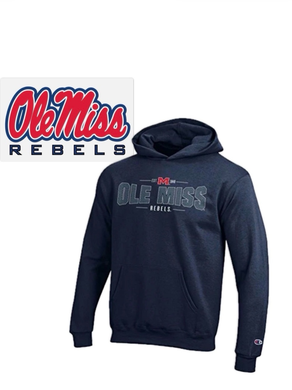 NWT [Champion] Ole’ Miss Mississippi Rebels Hooded Sweatshirt Youth S 6/7